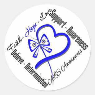 Faith Hope Love Butterfly - ALS Awareness Classic Round Sticker