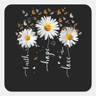 Faith Hope Love Butterfly Daisy Chirstian God Square Sticker
