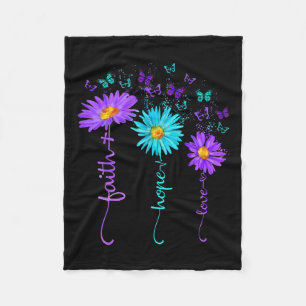 Faith Hope Love Butterfly Daisy Suicide Prevention Fleece Blanket