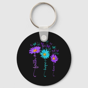 Faith Hope Love Butterfly Daisy Suicide Prevention Keychain