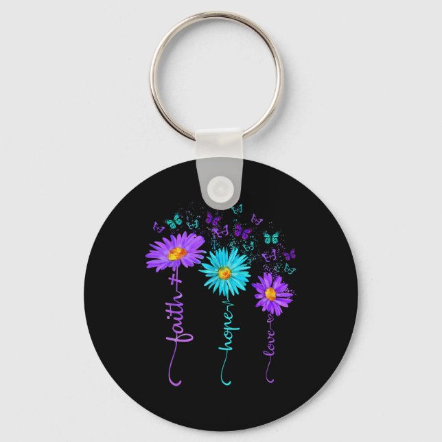 Faith Hope Love Butterfly Daisy Suicide Prevention Keychain (Front)