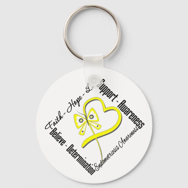Faith Hope Love Butterfly Endometriosis Awareness Keychain (Front)