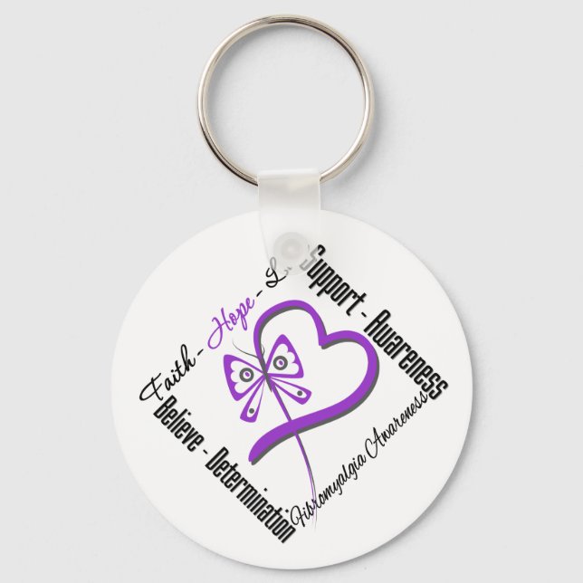 Faith Hope Love Butterfly - Fibromyalgia Awareness Keychain (Front)