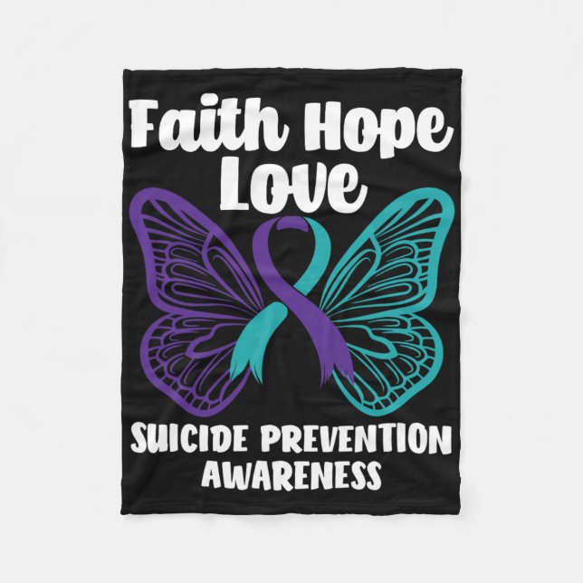 Faith Hope Love Butterfly Suicide Prevention Aware Fleece Blanket (Front)