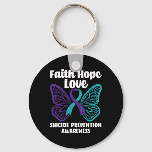 Faith Hope Love Butterfly Suicide Prevention Aware Keychain