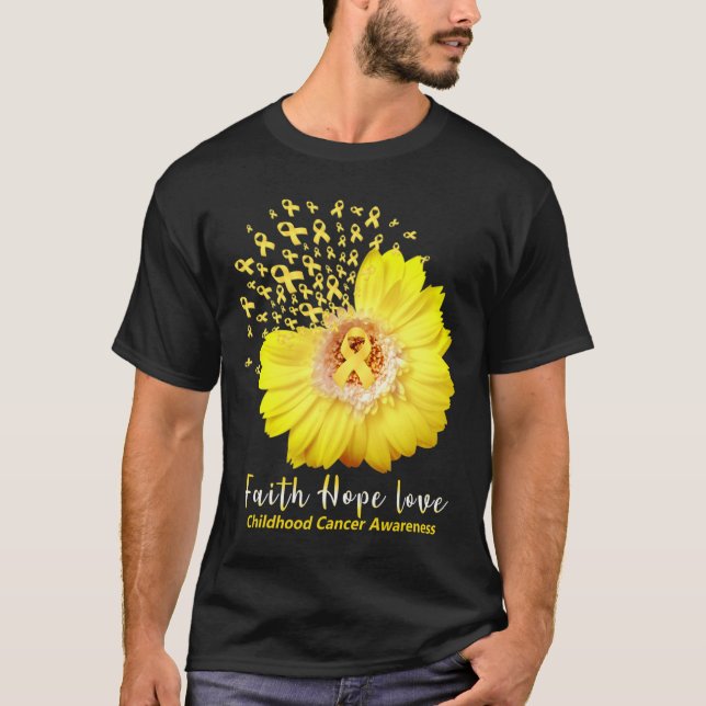 Faith Hope Love Childhood Cancer Awareness Ribbon  T-Shirt (Front)