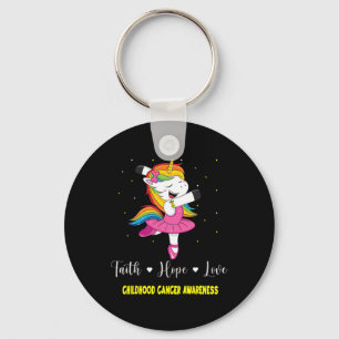 Faith Hope Love Childhood Cancer Awareness Unicorn Keychain