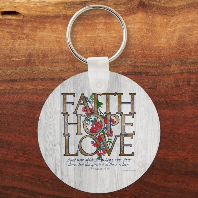 Faith Hope Love Christian Bible Verse Keychain (Front)