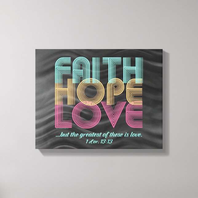 Faith Hope Love Christian Bible Verse Retro Canvas Print (Front)