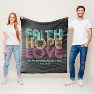 Faith Hope Love Christian Bible Verse Retro Fleece Blanket