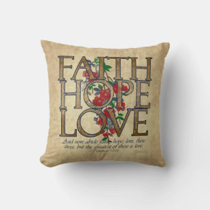 Faith Hope Love Christian Bible Verse Throw Pillow