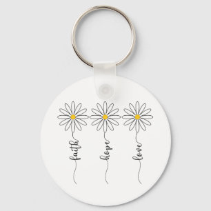 Faith Hope Love Daisies Keychain