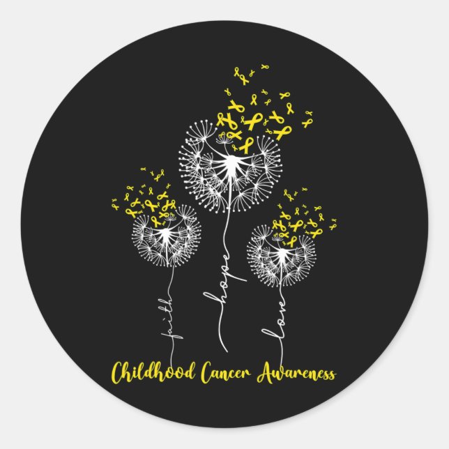Faith Hope Love Dandelion Childhood Cancer Awarene Classic Round Sticker (Front)