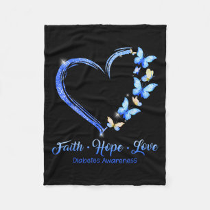 Faith Hope Love Diabetes Awareness Blue Butterflie Fleece Blanket