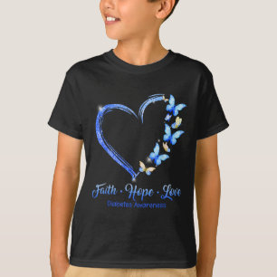 Faith Hope Love Diabetes Awareness Blue Butterflie T-Shirt