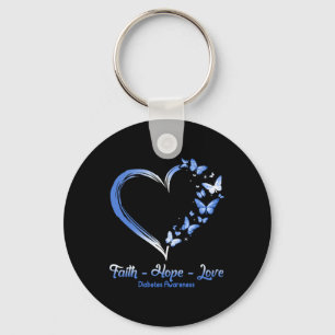 Faith Hope Love Diabetes Awareness Heart Butterfly Keychain