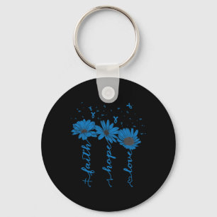 Faith Hope Love Diabetes Awareness Month Blue Ribb Keychain