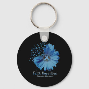 Faith Hope Love Diabetes Awareness Sunflower Keychain
