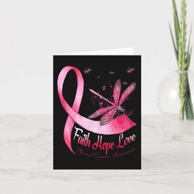 Faith Hope Love Dragonfly Breast Cancer Awareness  Card (Front)