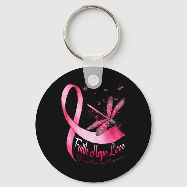 Faith Hope Love Dragonfly Breast Cancer Awareness  Keychain (Front)