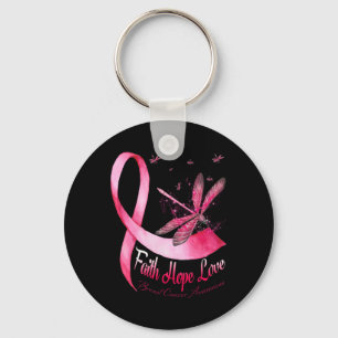 Faith Hope Love Dragonfly Breast Cancer Awareness  Keychain
