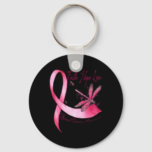 Faith Hope Love Dragonfly Pink Ribbon Breast Cance Keychain