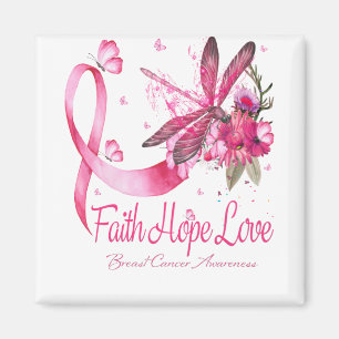 Faith Hope Love Dragonfly Ribbon Breast Cancer Magnet