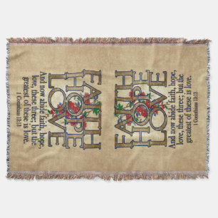 Faith Hope Love Elegant Bible Scripture Christian Throw Blanket