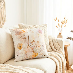 Faith Hope Love Elegant Floral Watercolor Throw Pillow