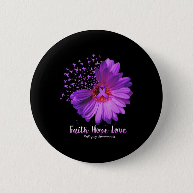 Faith Hope Love Epilepsy Awareness Sunflower  2 Inch Round Button (Front)