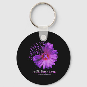 Faith Hope Love Epilepsy Awareness Sunflower Keychain