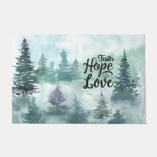 "Faith Hope Love" Evergreen Trees Inspirational Doormat