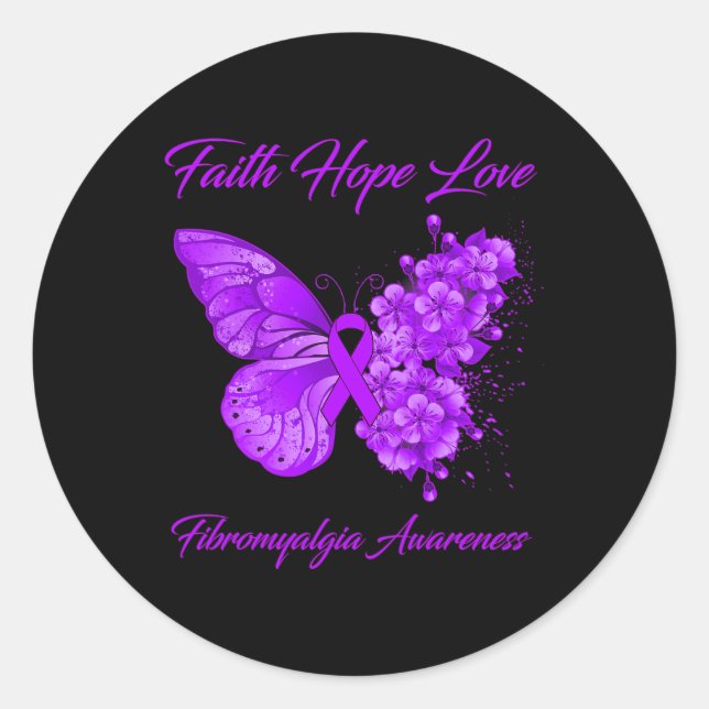 Faith Hope Love Fibromyalgia Awareness  Classic Round Sticker (Front)