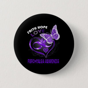 Faith Hope Love Fibromyalgia Awareness Heart Butte 2 Inch Round Button