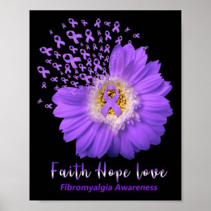 Faith Hope Love Fibromyalgia Awareness Purple Ribb Poster