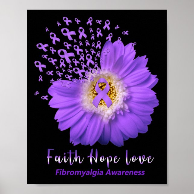 Faith Hope Love Fibromyalgia Awareness Purple Ribb Poster (Front)