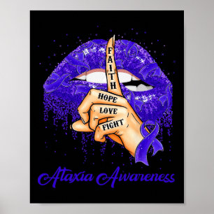 Faith Hope Love Fight Blue Ribbon Ataxia Awareness Poster