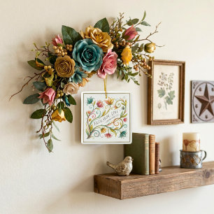 Faith Hope Love floral Ceramic Ornament