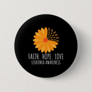 Faith Hope Love Flower Orange Ribbon Leukaemia Awa 2 Inch Round Button