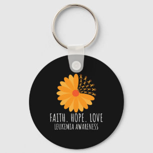Faith Hope Love Flower Orange Ribbon Leukaemia Awa Keychain