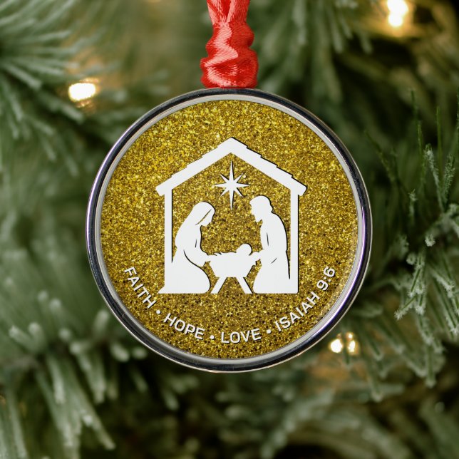 FAITH HOPE LOVE Glitter Christian Christmas Metal Ornament (Tree)