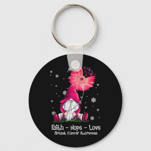 Faith Hope Love Gnome Pink Sunflower Breast Cancer Keychain