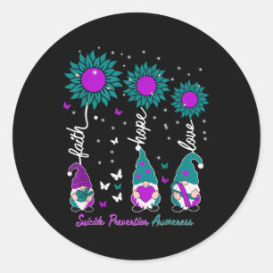 Faith Hope Love Gnome Ribbon Suicide Prevention Aw Classic Round Sticker