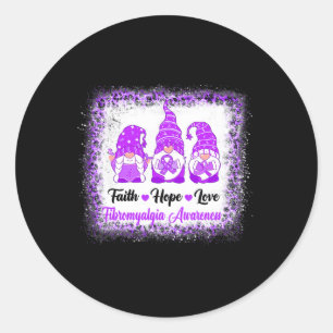 Faith Hope Love Gnomes Fibromyalgia Awareness Leop Classic Round Sticker