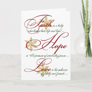 Faith, Hope, Love Gold Snowflakes Carte de Noël