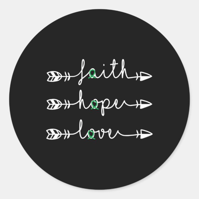 Faith Hope Love Green Ribbon Kidney Disease Awaren Classic Round Sticker (Front)