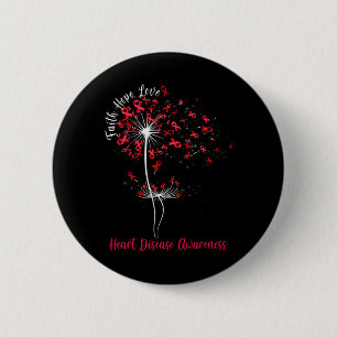 Faith Hope Love Heart Disease Awareness Flower  2 Inch Round Button