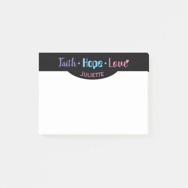 Faith Hope Love Heart Inspirational Christian 4x3 Post-it Notes (Front)