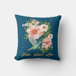 Faith Hope Love Hummingbird Picture Bird Print Throw Pillow