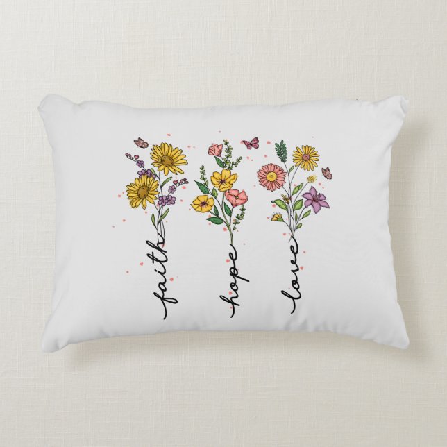 "Faith-Hope-Love" | Inspiring Floral Design Accent Pillow (Front)